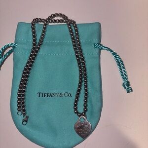 Tiffany & Co. Silver Beaded Necklace with Heart Pendant